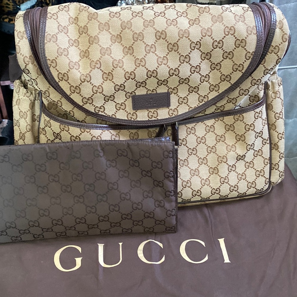 GUCCI GG canvas tan and brown diaper bag